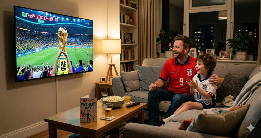 Father’s Day World Cup 2026 | Best Gifts & Matches for Football Dads Father and son watching World Cup 2026 together on Father's Day