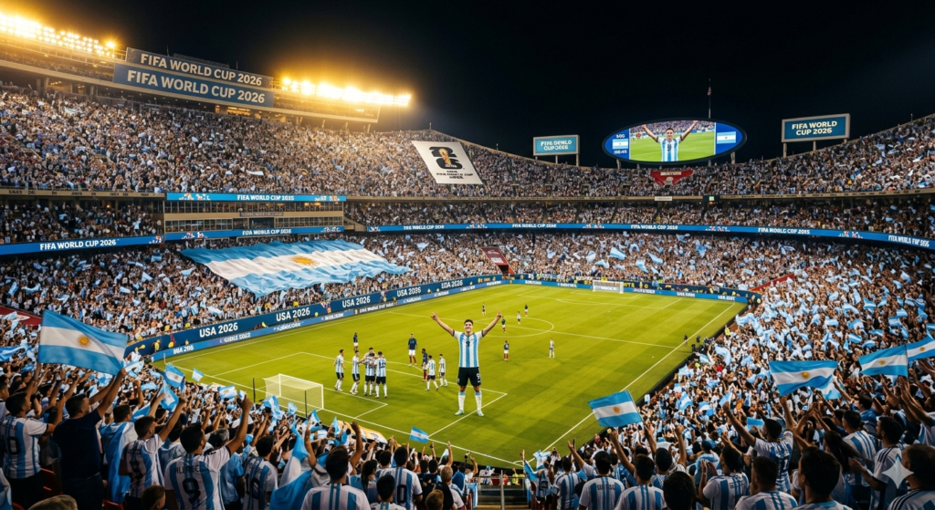 Lionel Messi celebrates his hat trick for Argentina against Algeria at Kansas City Stadium during the FIFA World Cup 2026 Group J match on June 16 2026